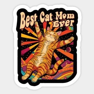 Best Cat Mom Ever 60s 70s Hippie Aesthetic Women Sticker